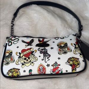 ED HARDY Tattoo Satchel And Shoulder Bag White NWT Love Kills Slowly ☠️🌹🦅🐅